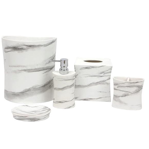 Todays Living Marble Elite Bath Accessory Set Lux White Grey Resin 4 Piece Set - Picture 10 of 15